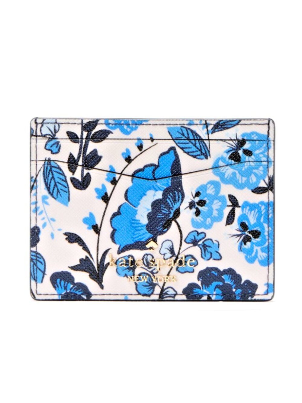 New Kate Spade Floral Small Slim Card Holder Blue Multicolor